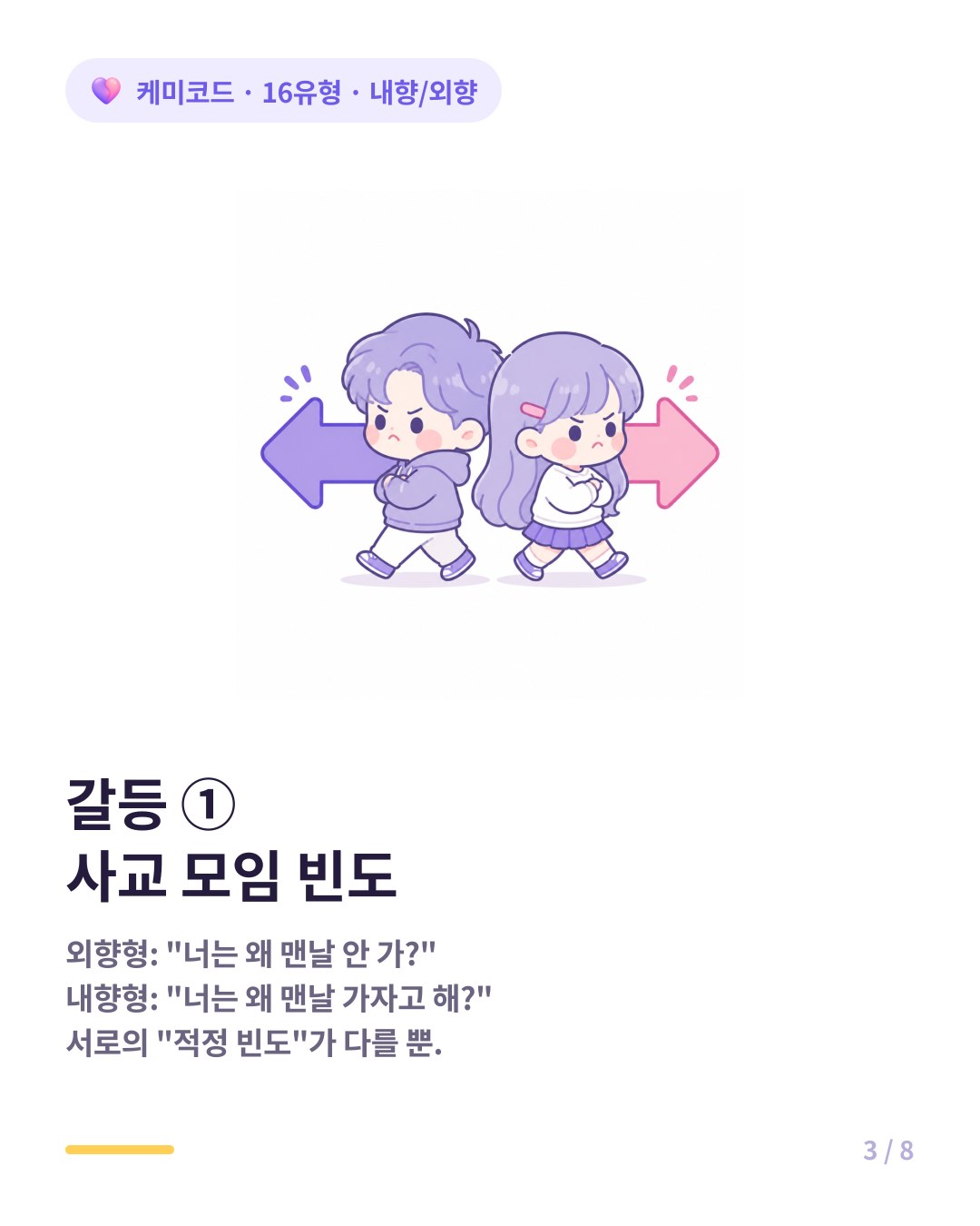 내향형 외향형 커플 갈등 첫 번째 사교 모임 빈도 서로의 적정 빈도가 다를 뿐이다