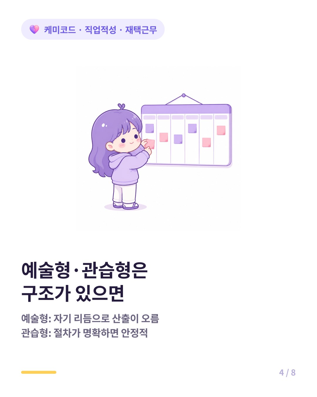 예술형과 관습형은 마감 구조와 절차가 있으면 재택에서 안정적이다