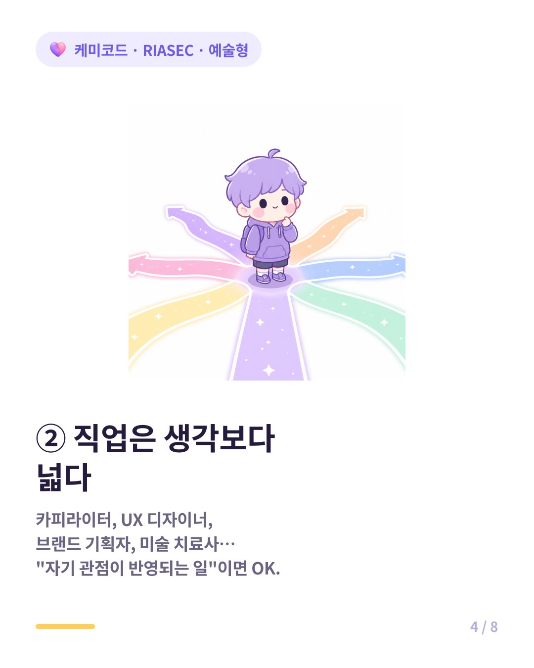 예술형에게 잘 맞는 직업은 작가 디자이너 브랜드 기획자 등 자기 관점이 반영되는 일