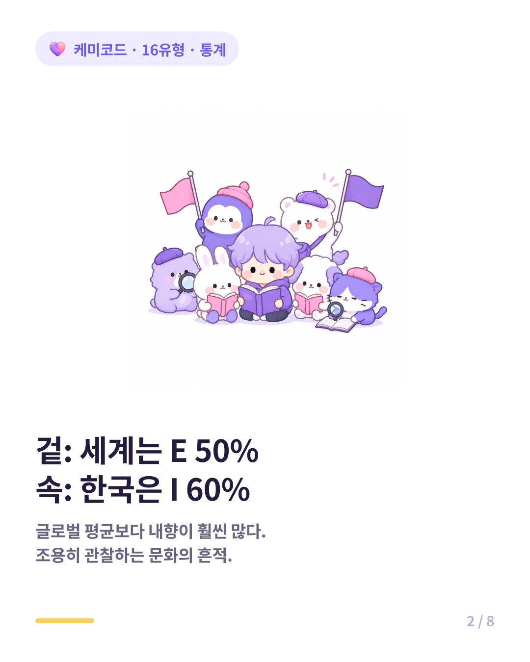 세계 평균은 외향 50퍼센트지만 한국은 내향이 60퍼센트 전후로 더 많다